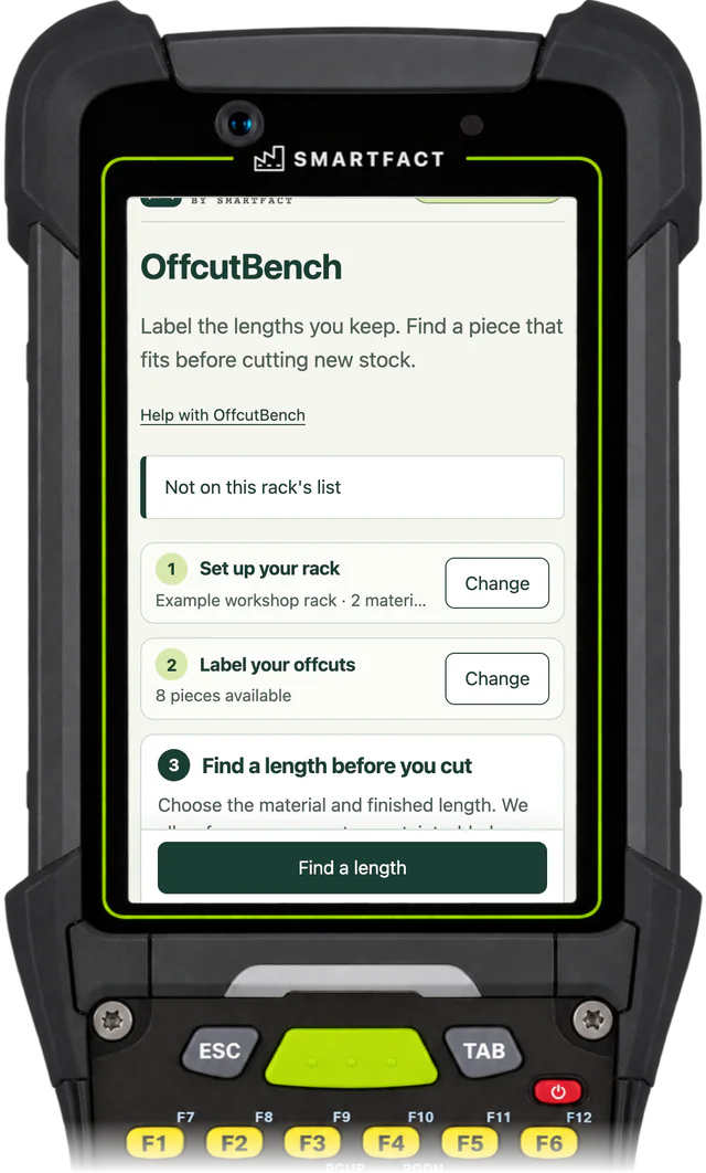 OffcutBench saying Not on this rack's list after a piece label code from another rack was scanned